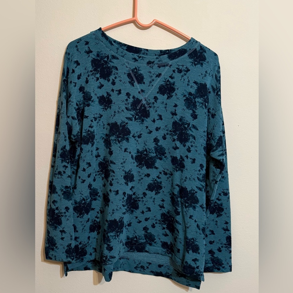 J Jill Green Floral Print Long Sleeve Top size L
